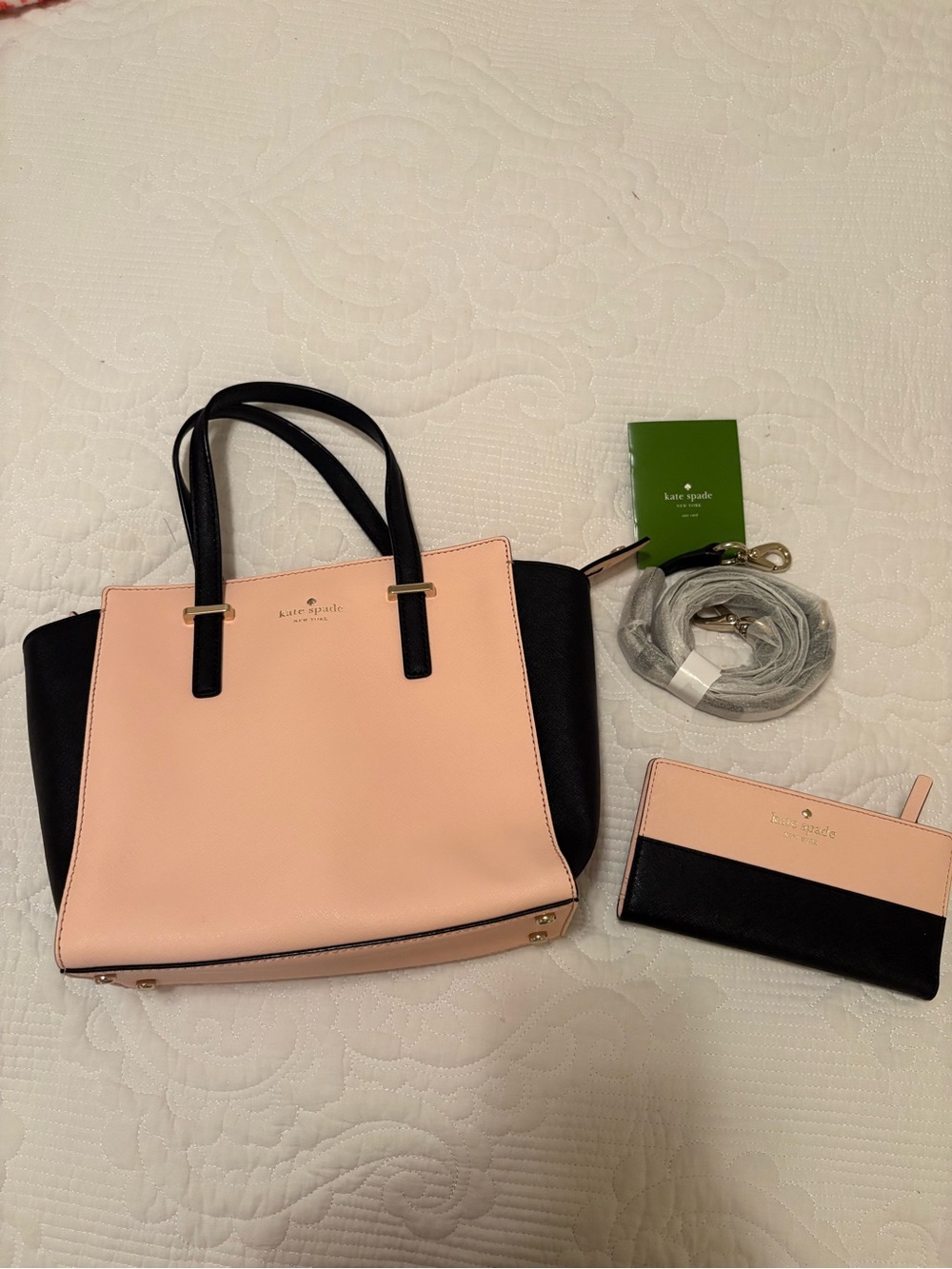 kate spade Pink/Peach and Black Colorblock Tote with Matching Wallet